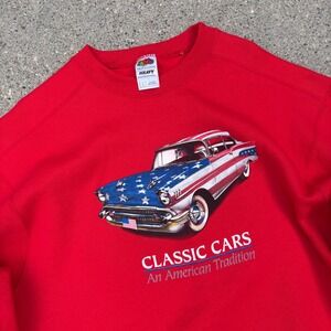 Fruit of the Loom Classic Car Sweatshirt Vintage American‎ Tradition Red L